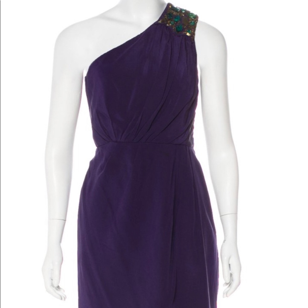 Shoshanna 100% Silk Purple Jeweled One Shoulder Dress